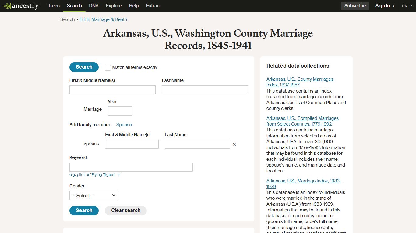 Arkansas, U.S., Washington County Marriage Records, 1845-1941